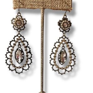 Chloe + Isabel Crystal and Pearl Delicate Filigree Drop Earrings